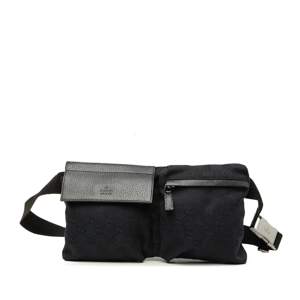 Gucci GG Canvas Double Pocket Belt Bag Black Very good - Front View