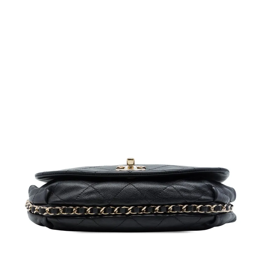 Chanel CC Quilted Calfskin Chain Around Saddle Flap Black Leather Very good - Inside View