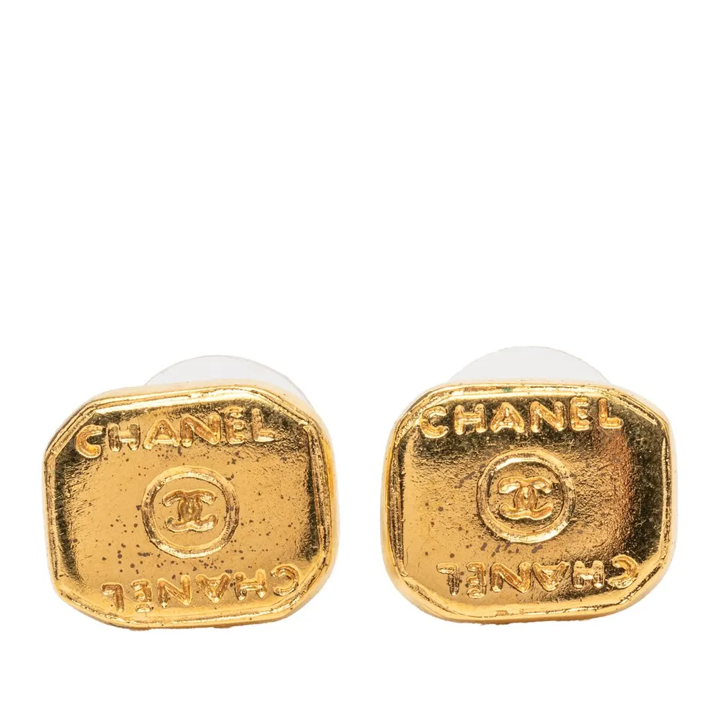 Chanel CC Gold Plated Push Back Earrings Gold Metal Very good - Front View