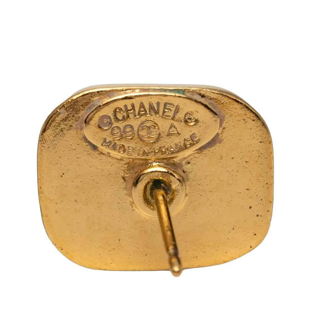 Chanel CC Gold Plated Push Back Earrings Gold Metal Very good - Inside View