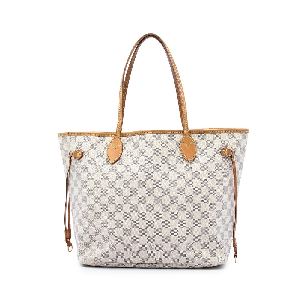 Louis Vuitton Damier Azur Neverfull MM White Canvas Good - Front View