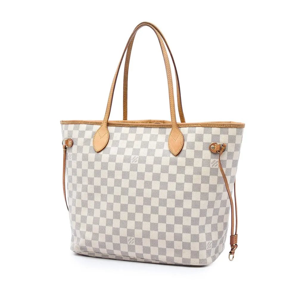 Louis Vuitton Damier Azur Neverfull MM White Canvas Good - Back View