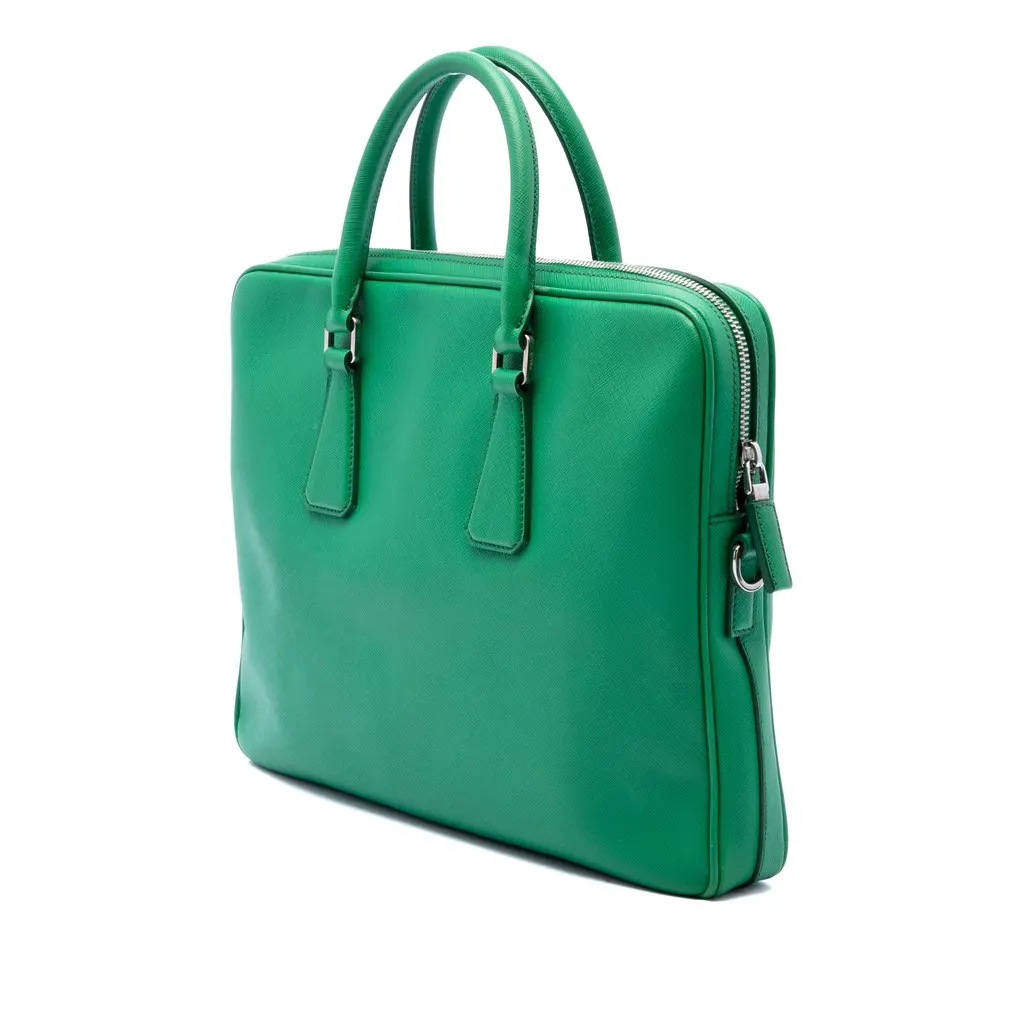 Prada Saffiano Business Bag Green Leather Good - Back View