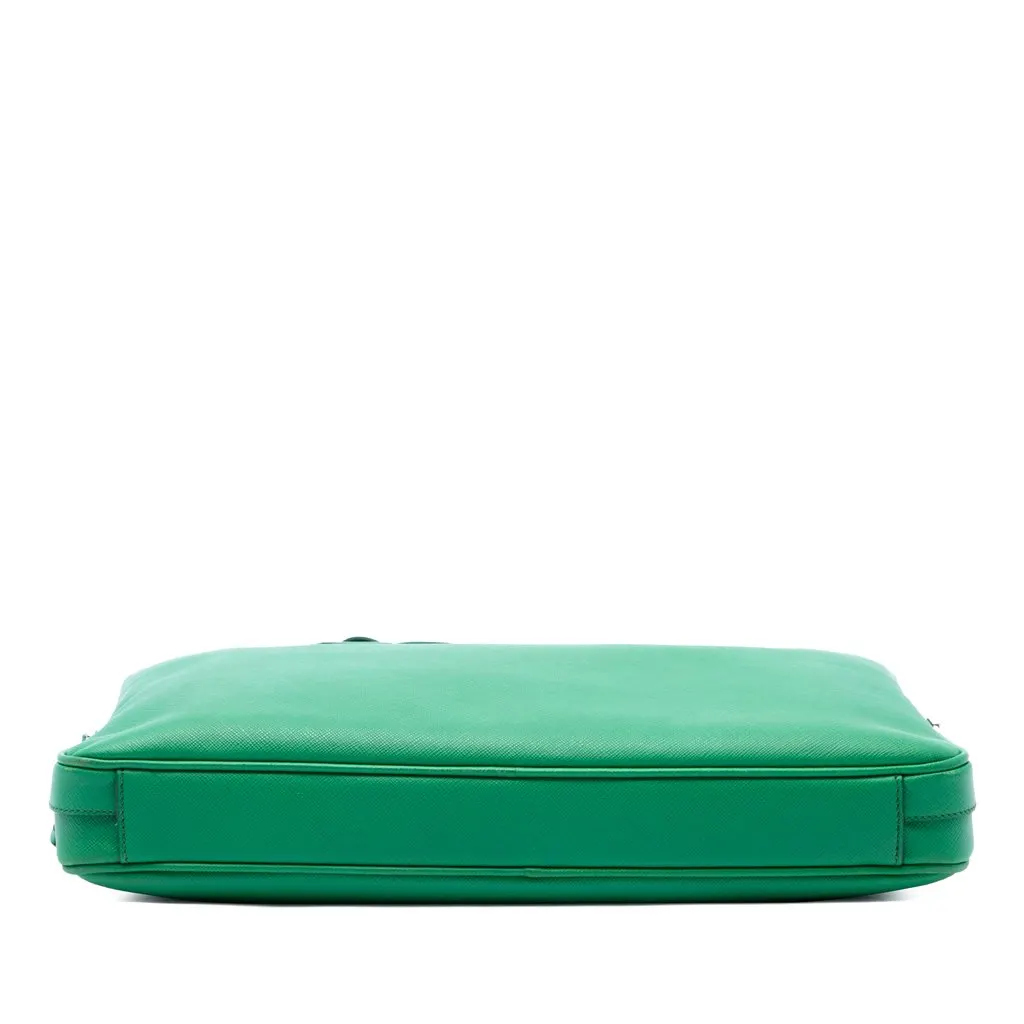 Prada Saffiano Business Bag Green Leather Good - Inside View