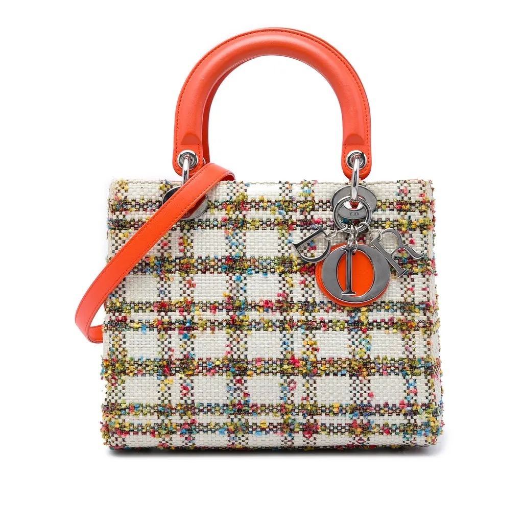 Dior Medium Tweed Lady Dior White Tweed Very good - Front View