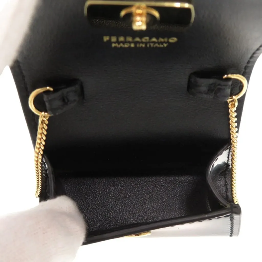 Salvatore Ferragamo Smooth Calfskin Gancini Top Handle AirPods Case with Chain Black Leather Very good - Model View