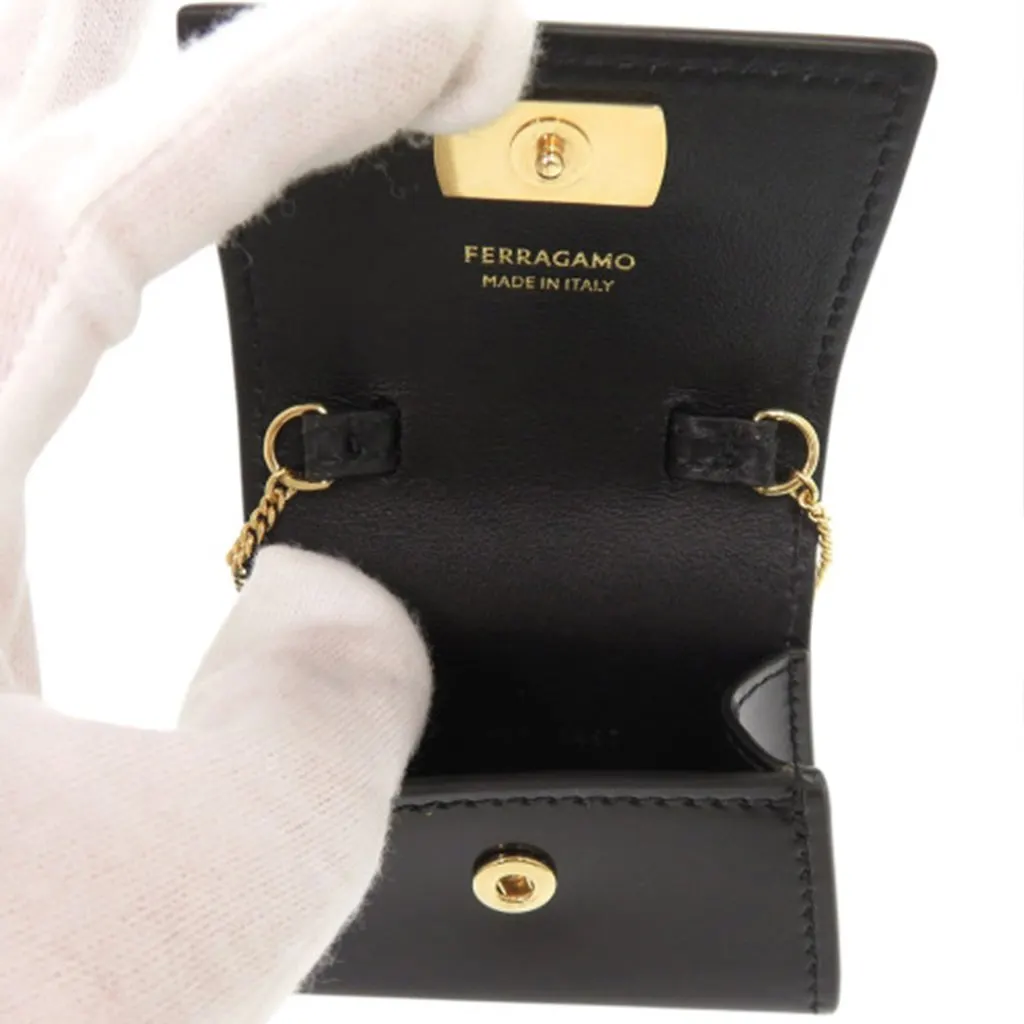 Salvatore Ferragamo Smooth Calfskin Gancini Top Handle AirPods Case with Chain Black Leather Very good - Box View