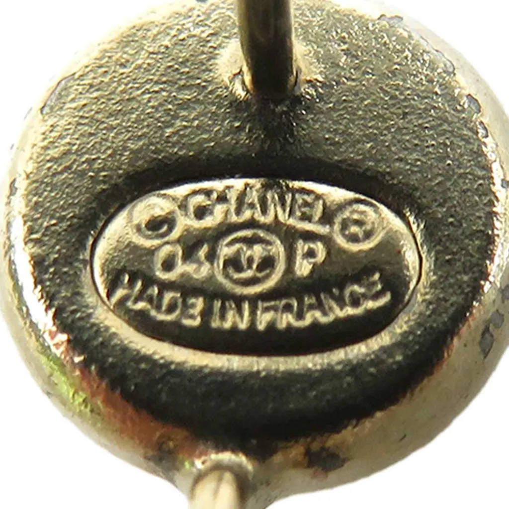 Chanel CC Gold Plated Faux Pearl Strass Bullet Back Earrings Gold Metal Very good - Box View