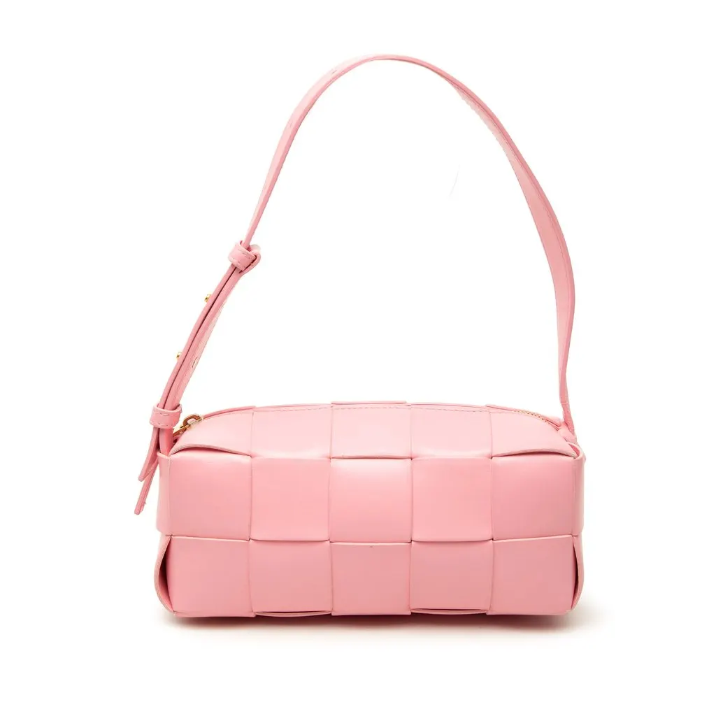 Bottega Veneta Small Lambskin Intrecciato Brick Cassette Pink Leather Very good - Front View