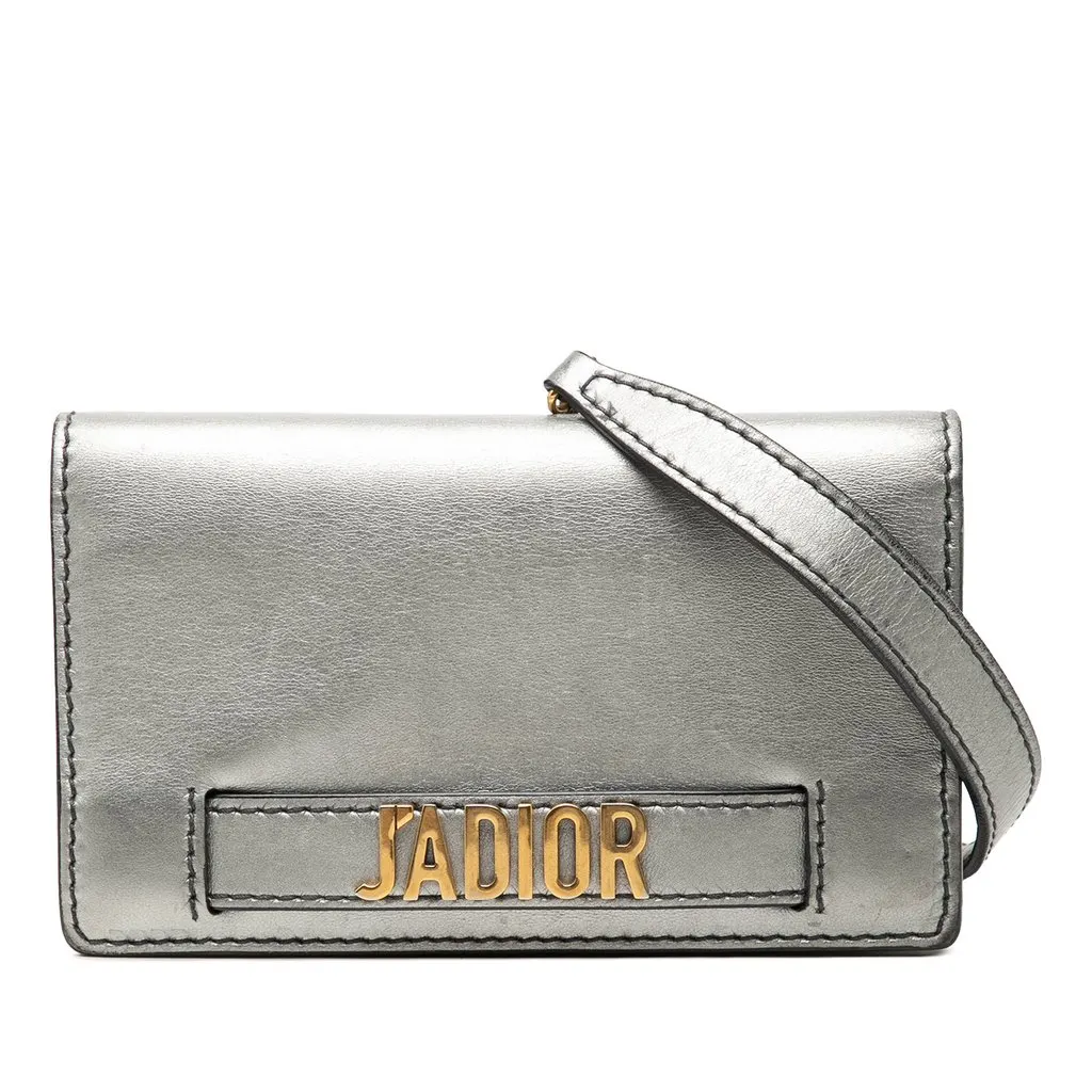 Dior Metallic Calfskin JAdior Clutch with Chain Silver Leather Very good - Front View