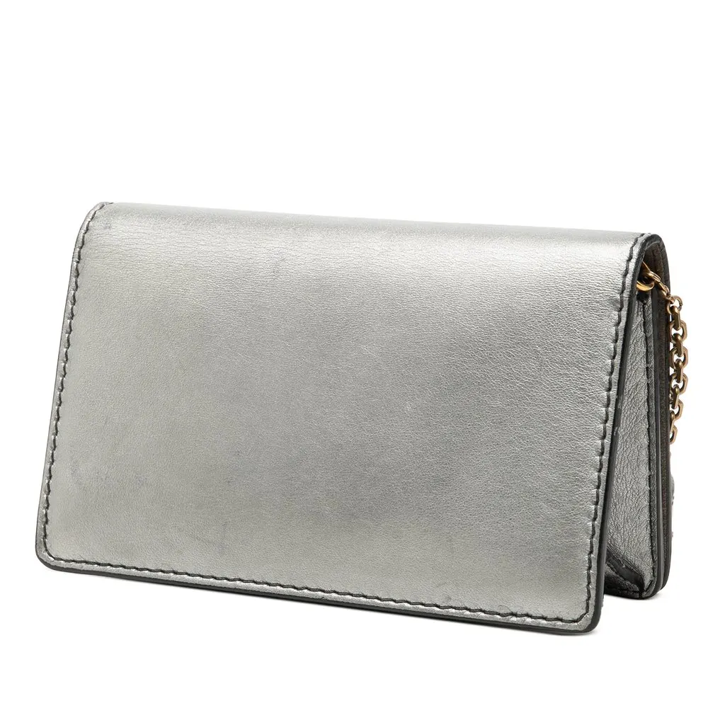 Dior Metallic Calfskin JAdior Clutch with Chain Silver Leather Very good - Back View