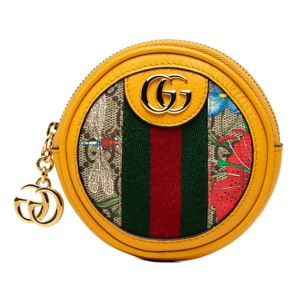 Gucci GG Supreme Flora Web Ophidia Coin Case Beige Canvas Very good - Front View