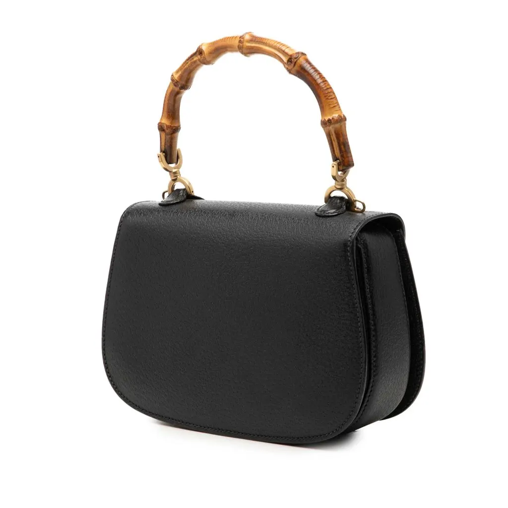 Gucci Small Grained Calfskin Bamboo Night Black Leather Good - Back View