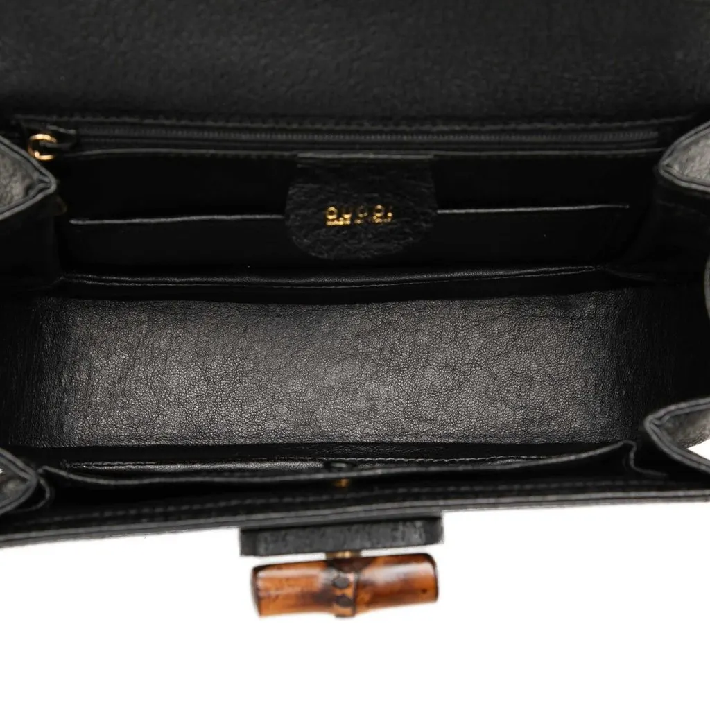 Gucci Small Grained Calfskin Bamboo Night Black Leather Good - Model View