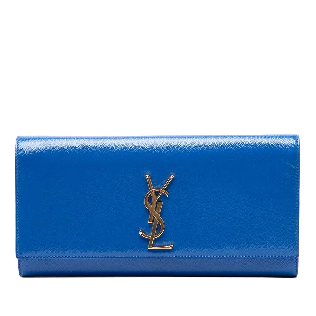 Saint Laurent Grain De Poudre Monogram Cassandre Clutch Blue Leather Very good - Front View