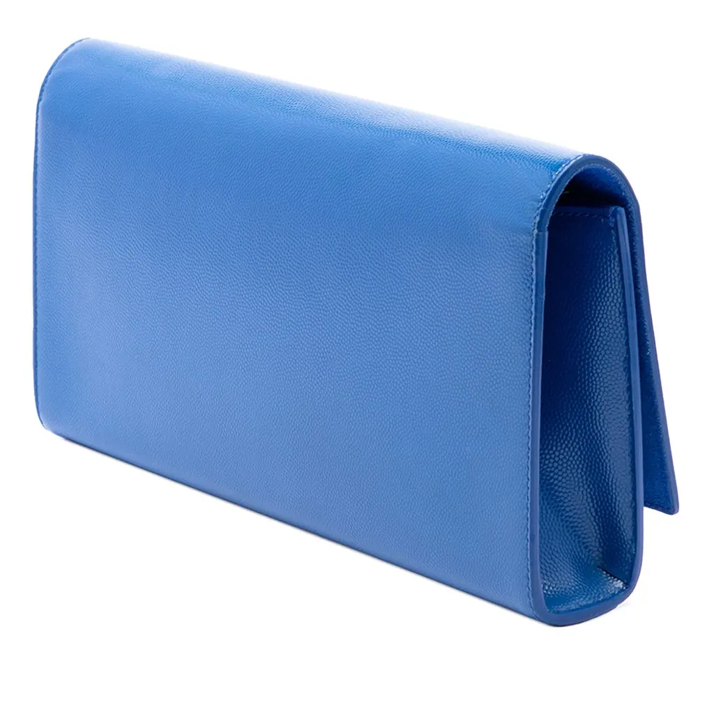 Saint Laurent Grain De Poudre Monogram Cassandre Clutch Blue Leather Very good - Back View