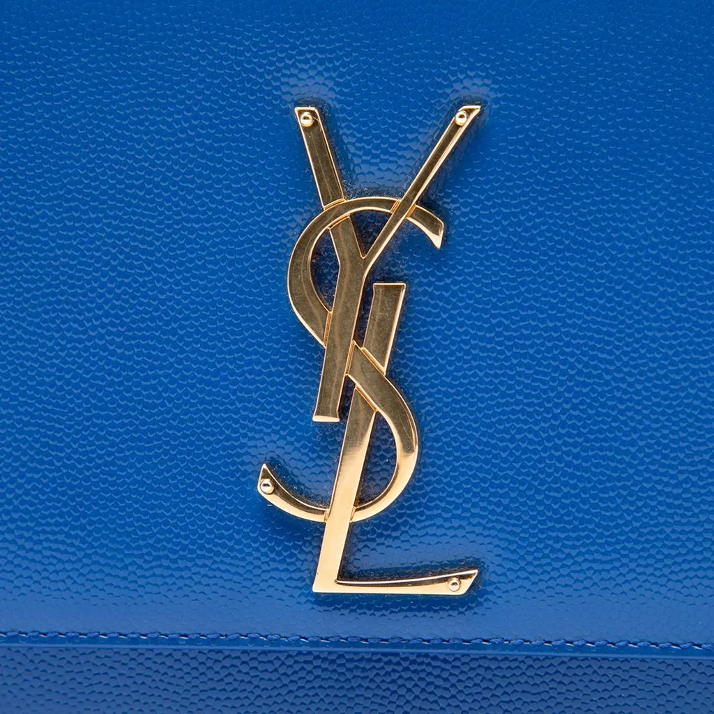 Saint Laurent Grain De Poudre Monogram Cassandre Clutch Blue Leather Very good - Box View