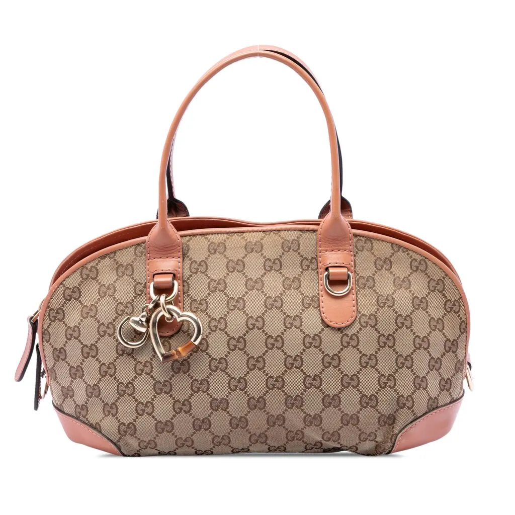Gucci GG Canvas Heart Bit Satchel Beige Good - Front View