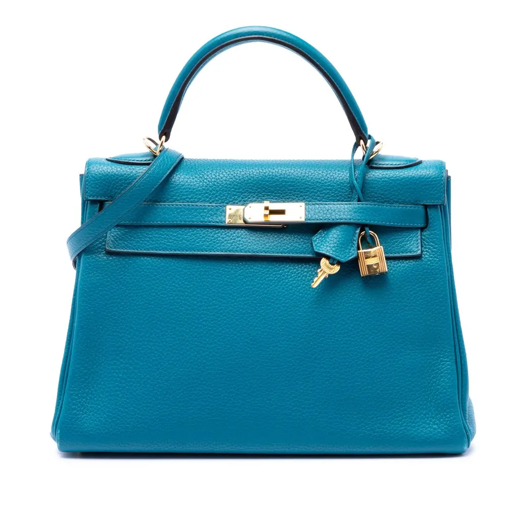 Hermès Clemence Kelly II Retourne 32 Blue Leather Very good - Front View