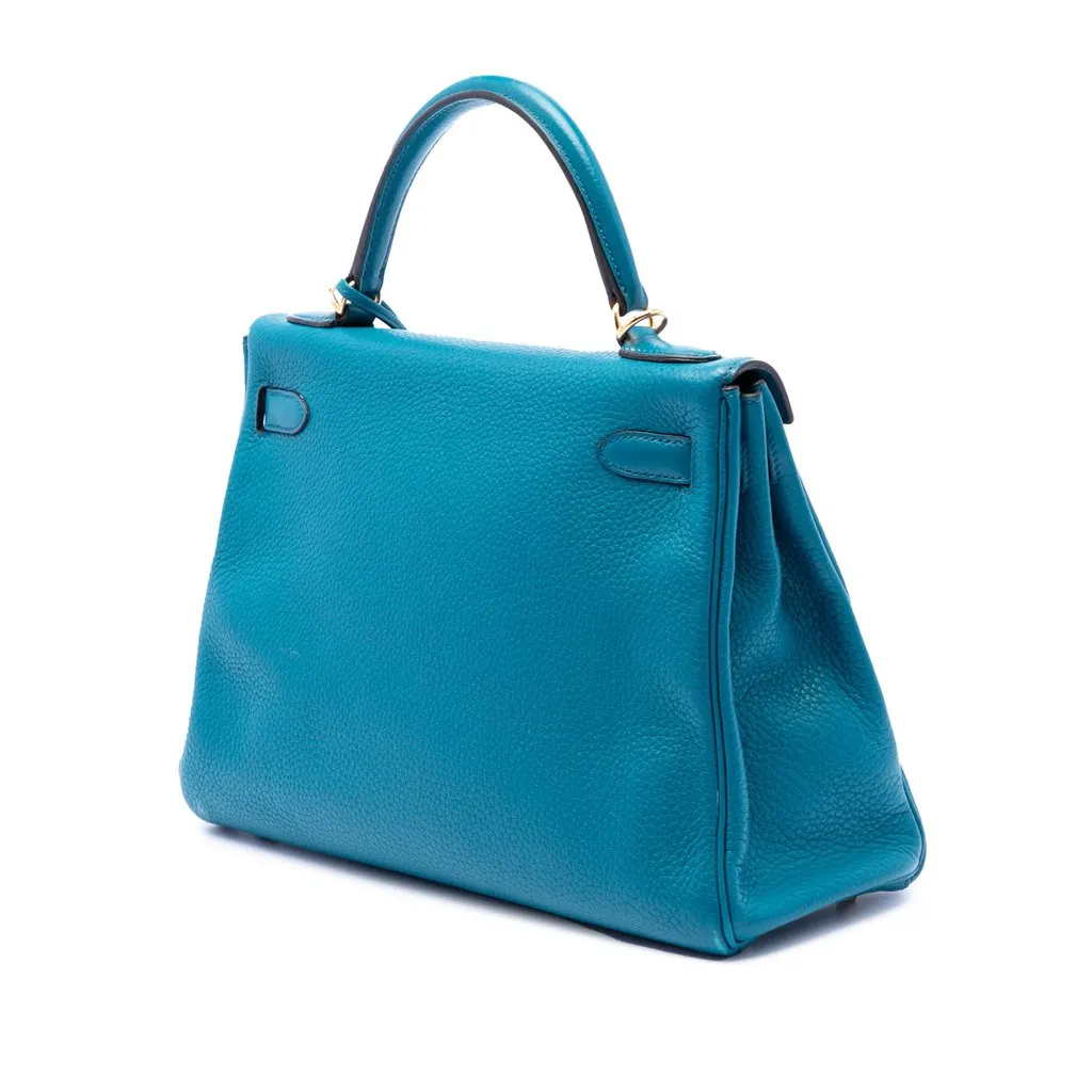 Hermès Clemence Kelly II Retourne 32 Blue Leather Very good - Back View