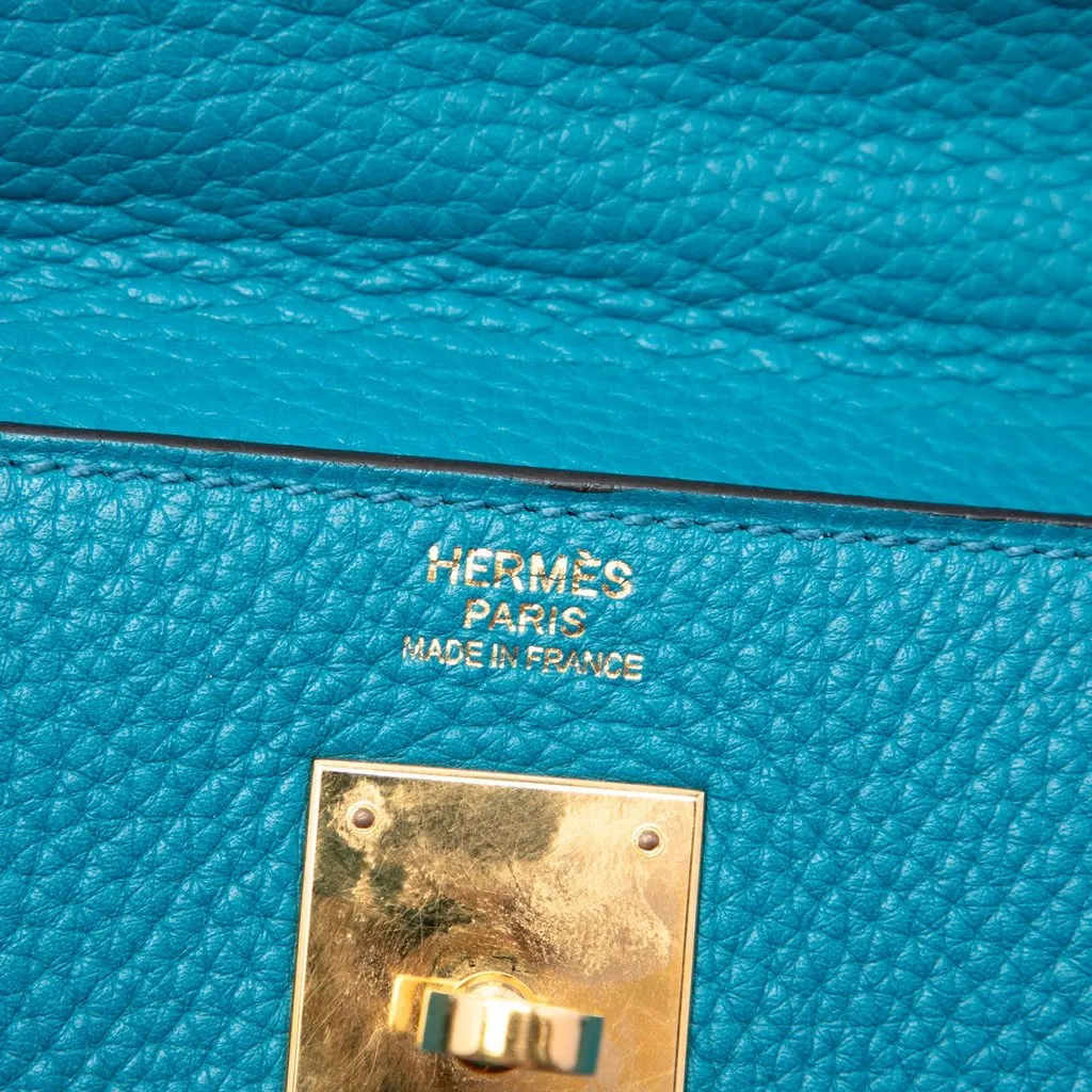 Hermès Clemence Kelly II Retourne 32 Blue Leather Very good - Box View