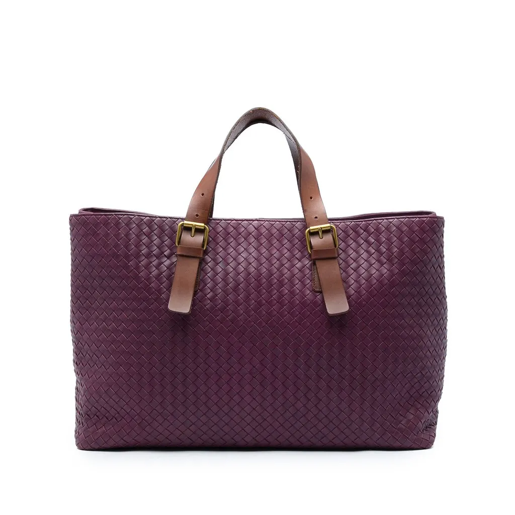 Bottega Veneta Bicolor Nappa Intrecciato Belt Strap Tote Purple Leather Very good - Front View
