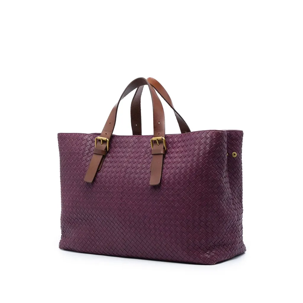 Bottega Veneta Bicolor Nappa Intrecciato Belt Strap Tote Purple Leather Very good - Back View