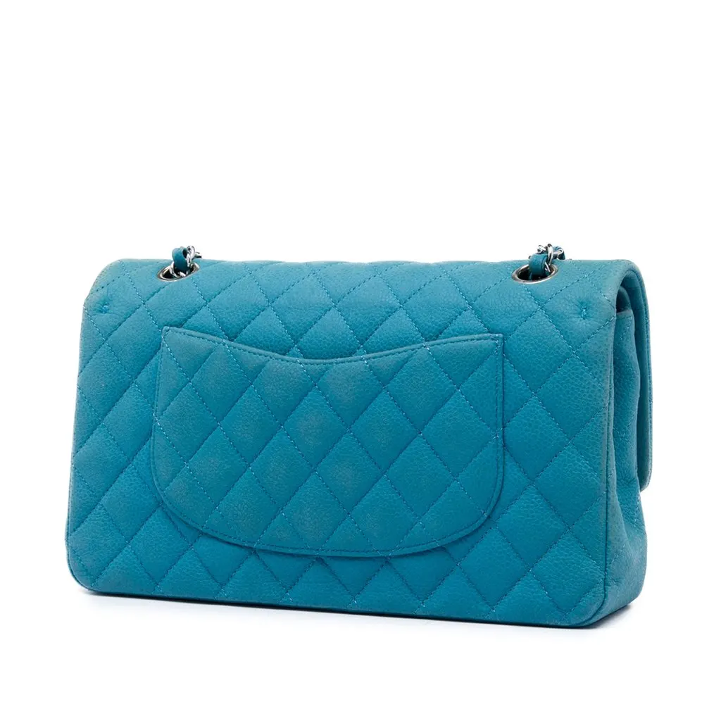 Chanel Medium Classic Caviar Double Flap Blue Leather Very good - Back View