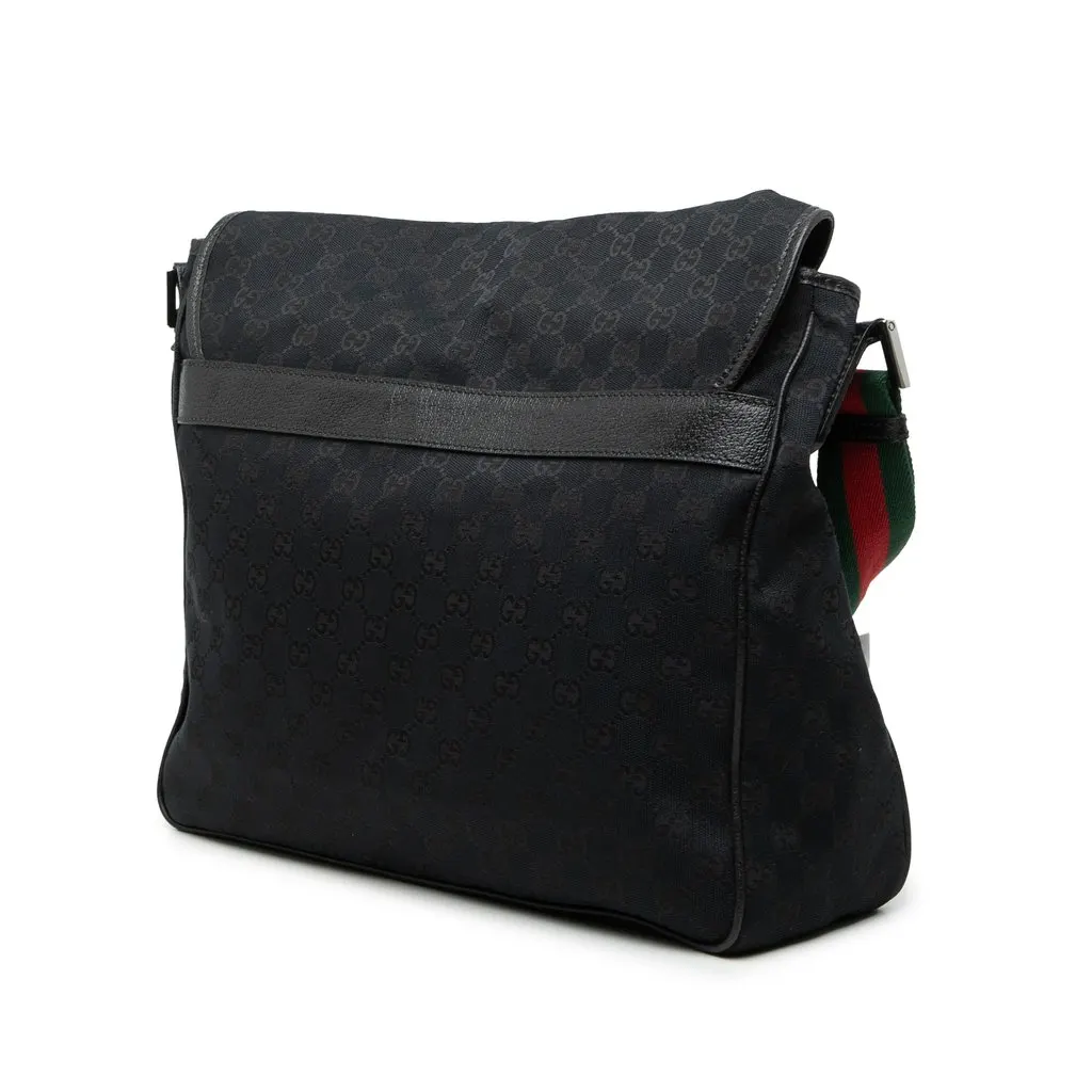 Gucci GG Canvas Web Flap Messenger Bag Black Very good - Back View