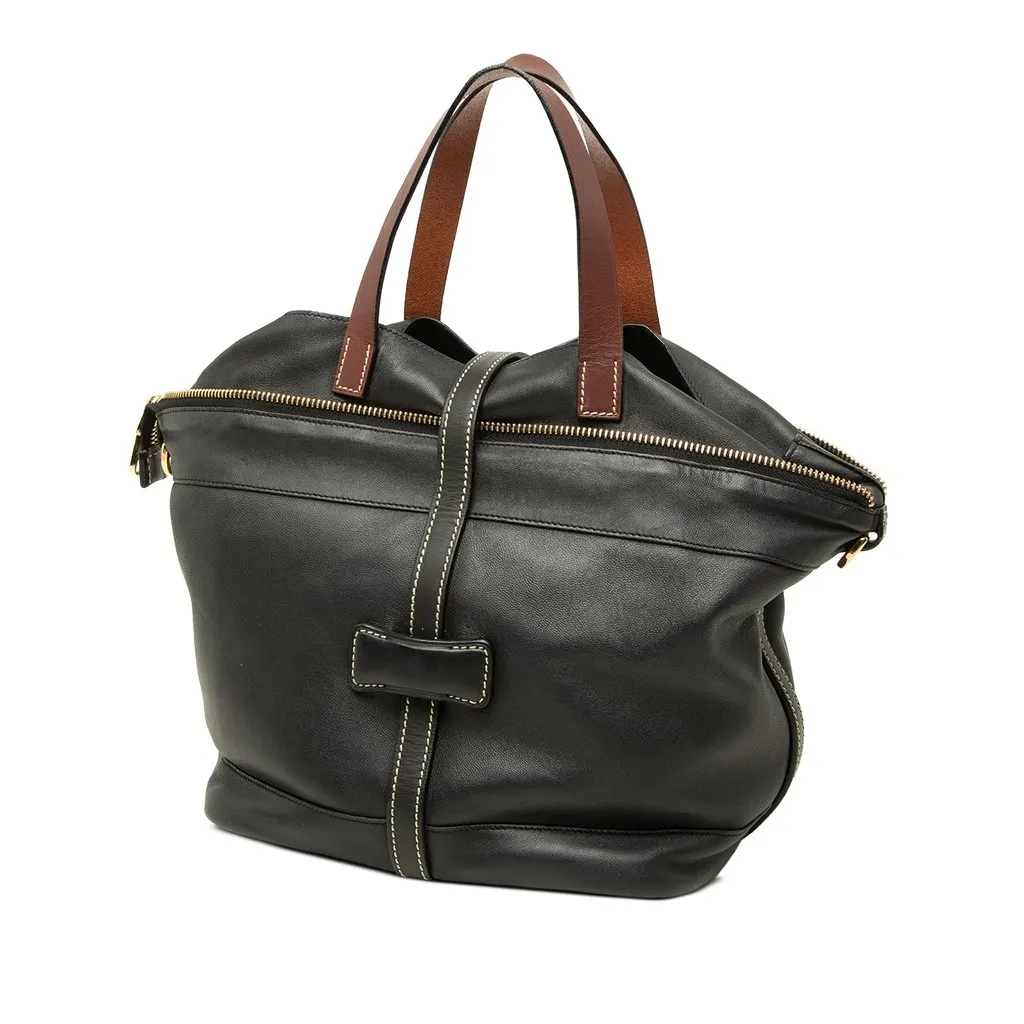 Loewe Leather Convertible Tote Black Leather Good - Back View