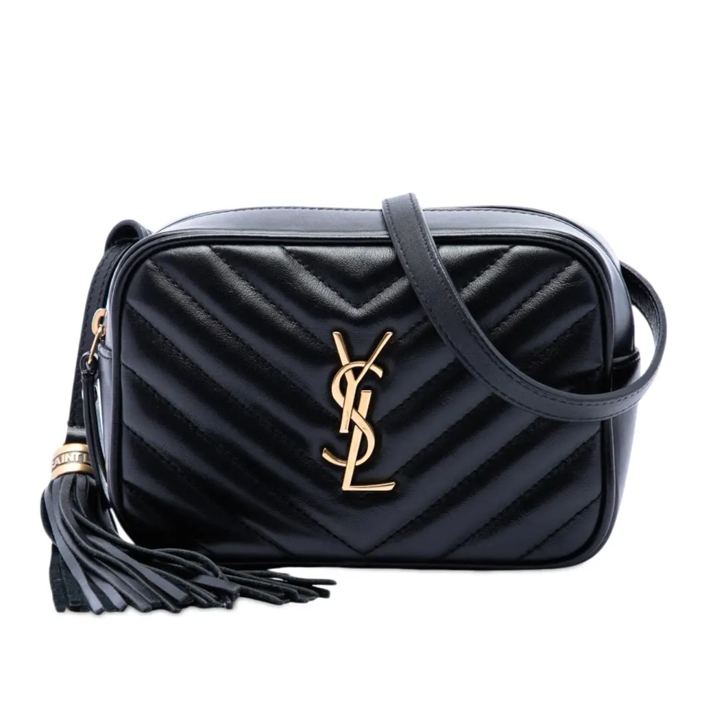 Saint Laurent Mini Matelasse Calfskin Monogram Lou Tassel Camera Bag Black Leather Very good - Front View