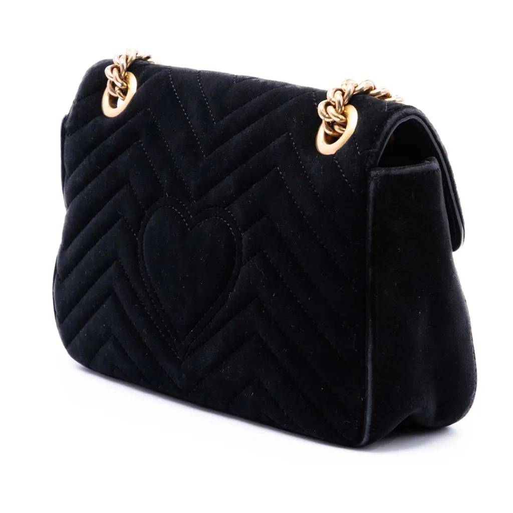 Gucci Medium GG Marmont Matelasse Velvet Shoulder Bag Black Velvet Good - Back View