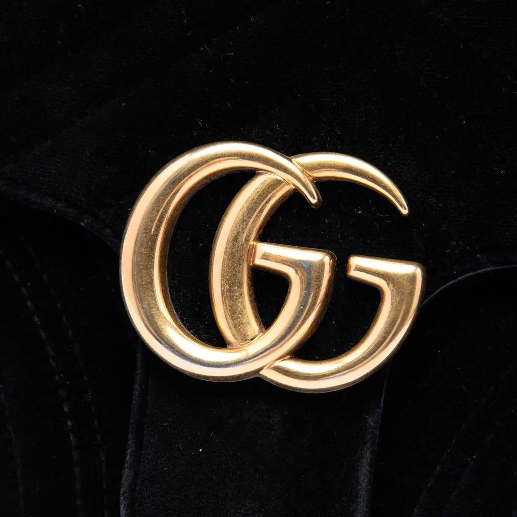 Gucci Medium GG Marmont Matelasse Velvet Shoulder Bag Black Velvet Good - Box View