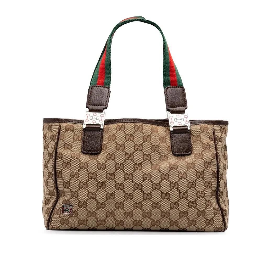Gucci GG Canvas Web Horsebit Tote Beige Canvas Very good - Front View