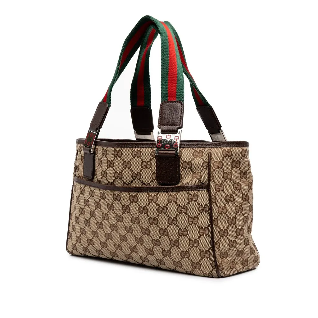 Gucci GG Canvas Web Horsebit Tote Beige Canvas Very good - Back View