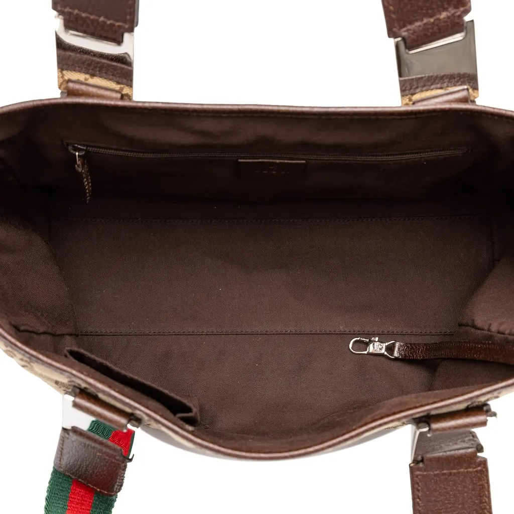 Gucci GG Canvas Web Horsebit Tote Beige Canvas Very good - Model View