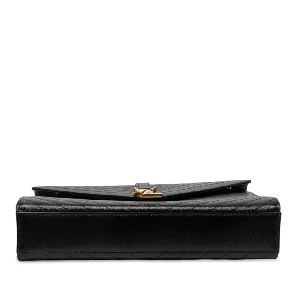 Saint Laurent Large Chevron Grain de Poudre Monogram Envelope Bag Black Leather Very good - Inside View