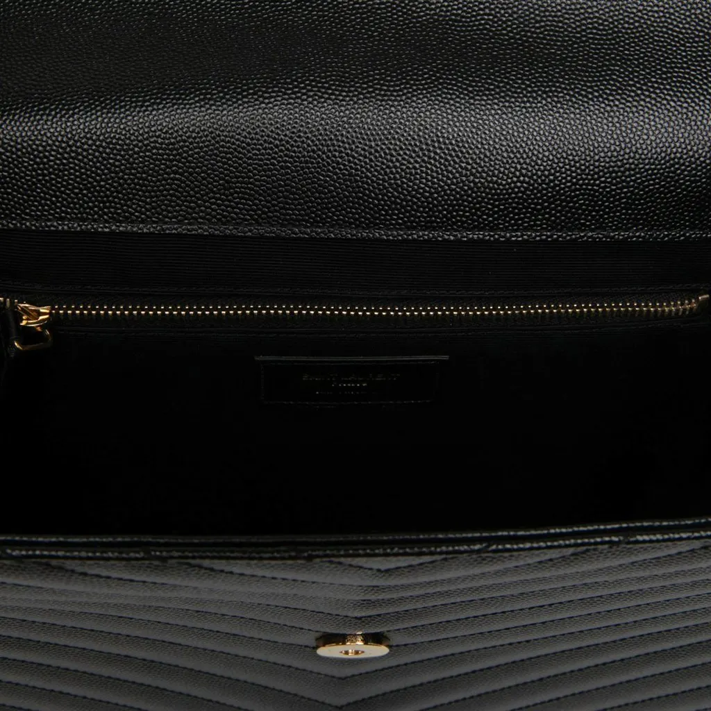 Saint Laurent Large Chevron Grain de Poudre Monogram Envelope Bag Black Leather Very good - Model View