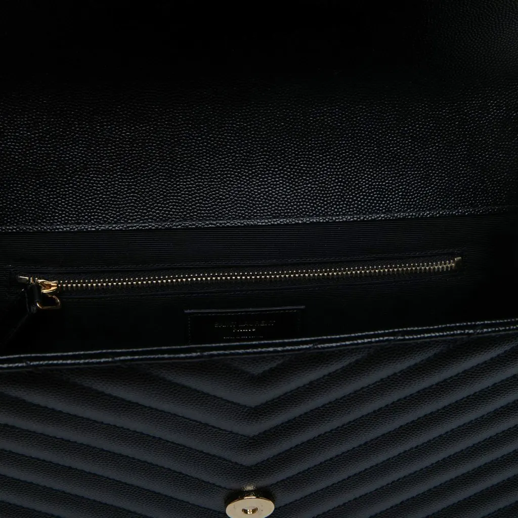Saint Laurent Large Chevron Grain de Poudre Monogram Envelope Bag Black Leather Very good - Box View