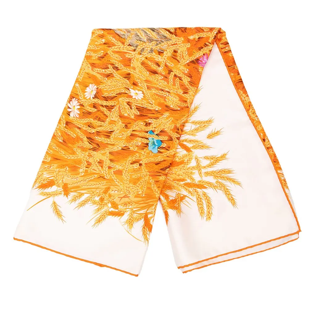 Hermès Les Bles Silk Scarf 90 Orange Silk Good - Front View