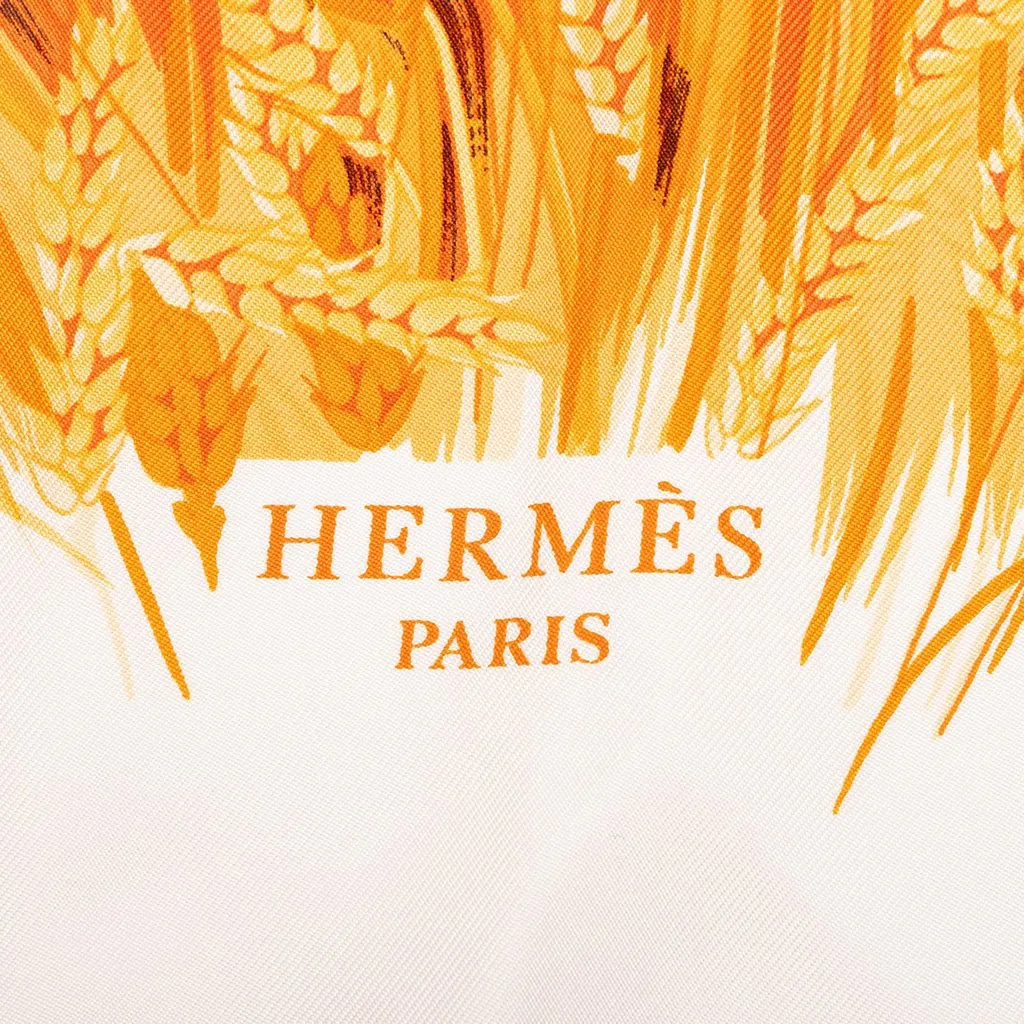 Hermès Les Bles Silk Scarf 90 Orange Silk Good - Inside View