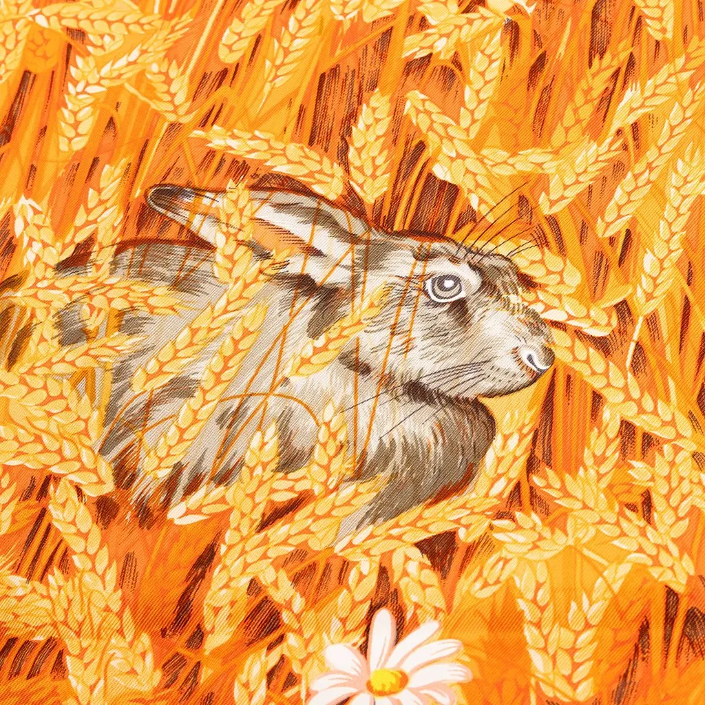 Hermès Les Bles Silk Scarf 90 Orange Silk Good - Box View