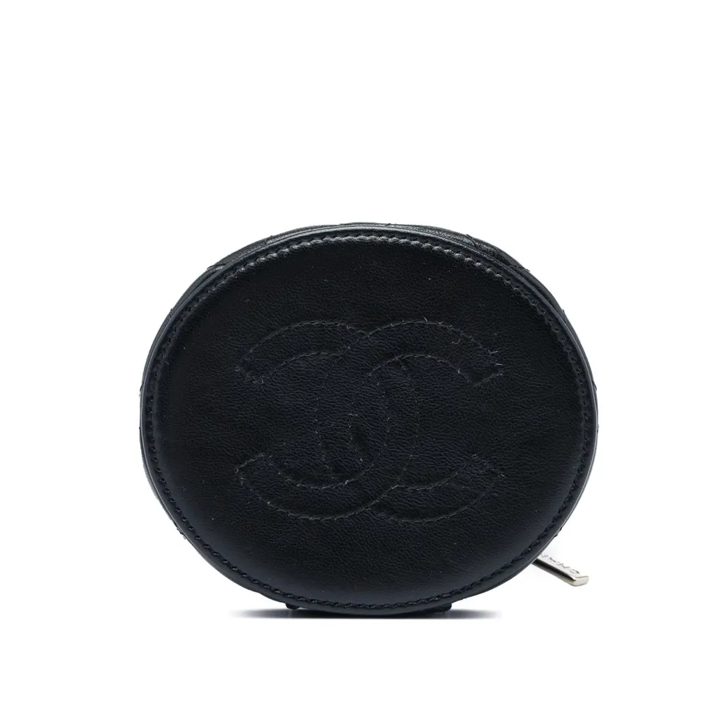 Chanel Mini Quilted Lambskin Ruched Handle Vanity Case Black Leather Very good - Inside View