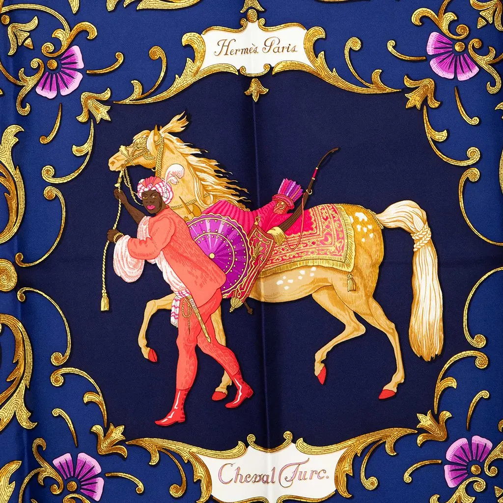Hermès Cheval Turc Silk Scarf 90 Blue Very good - Back View