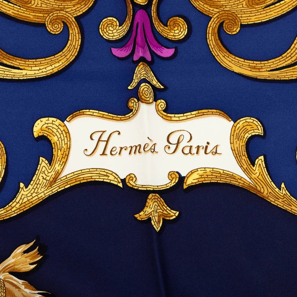 Hermès Cheval Turc Silk Scarf 90 Blue Very good - Inside View