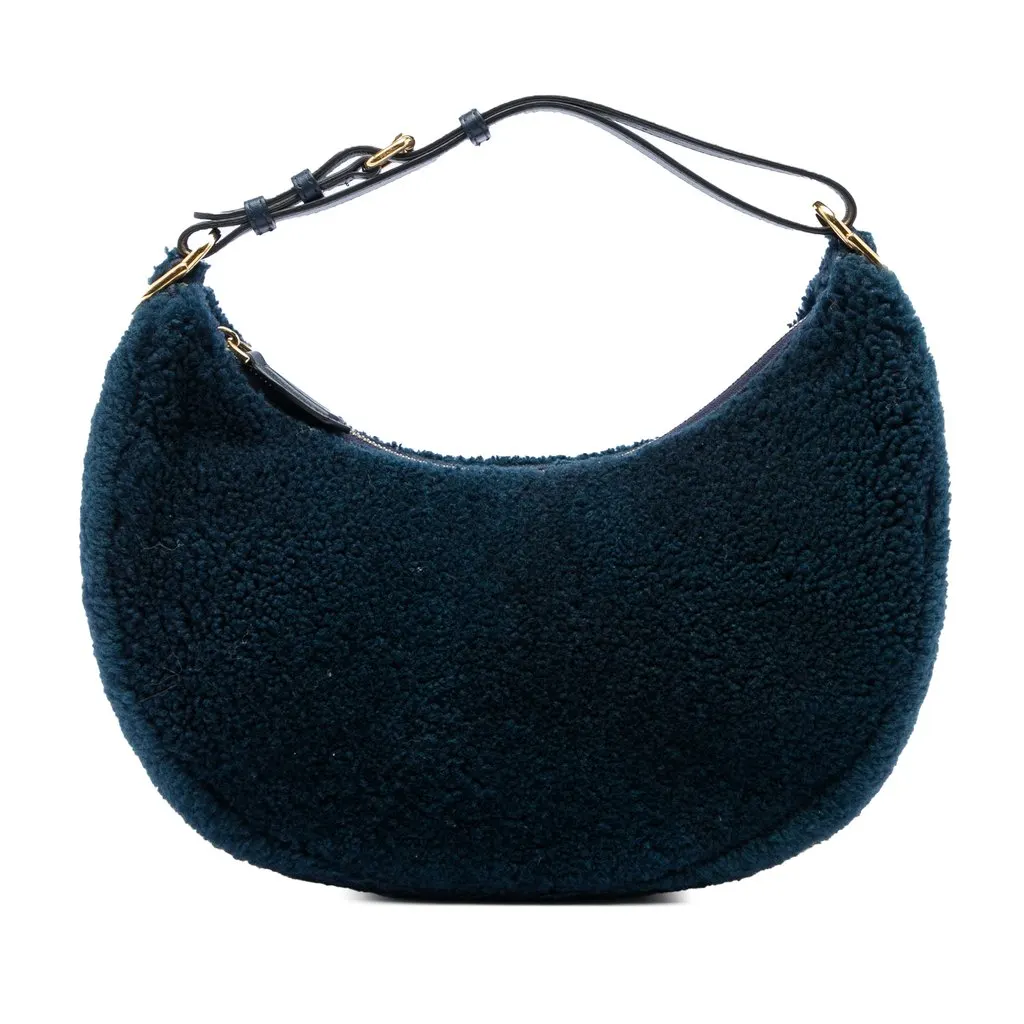 Fendi Small Shearling Fendigraphy Hobo Blue Shearling Very good - Front View