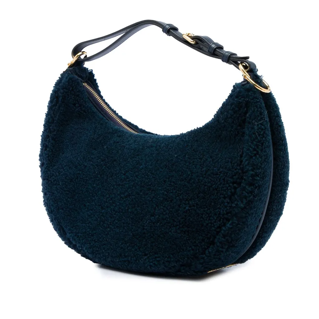 Fendi Small Shearling Fendigraphy Hobo Blue Shearling Very good - Back View