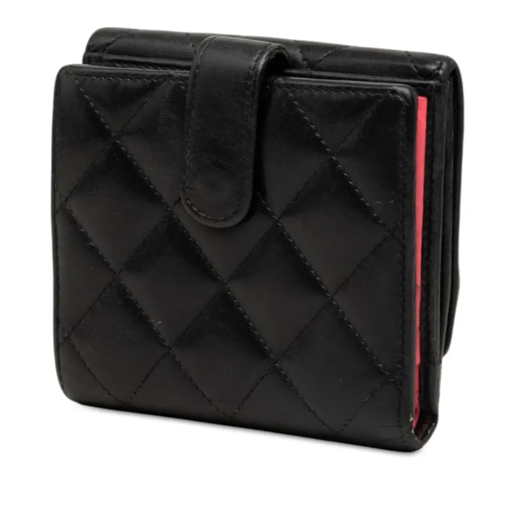 Chanel CC Quilted Lambskin Cambon Ligne Flap Small Wallet Black Leather Very good - Back View