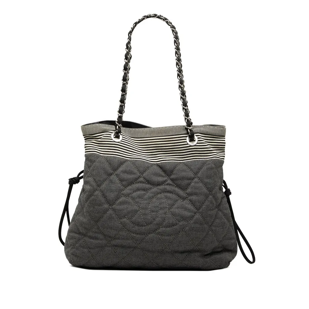 Chanel CC Quilted Denim Bonbon Tote Brown Very good - Front View