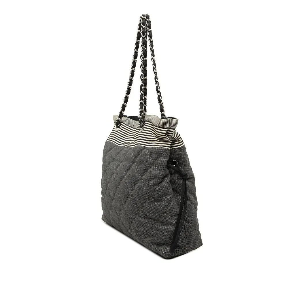 Chanel CC Quilted Denim Bonbon Tote Brown Very good - Back View